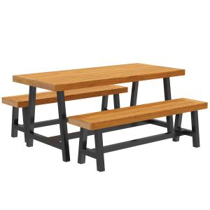 Sittgrupp 3-delad och Matgrupp för 4 Personer med Matbord och 2 Bänkar för Trädgård Hållbar och Stabil Teak Massivt Trä för Uteplats