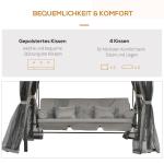 Stor Hammock med Sidoväggar, 3-Sitsig Trädgårdsgunga som Bäddas till Säng, Stabilt Solskydd med Myggnät för Trädgård, Mörkgrå, 256 x 172 x 248 cm