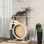 Skrapstolpe Katthus 4 Våningar Sisalpelare Kattgrotta Naturlig Furu för Aktiva Katter 80 X 50 X 143 Cm