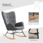 Gungstol i Sammet med Stålram, Bekväm Vilostol med Hög Rygg, Modern Design för Vardagsrummet, Grå