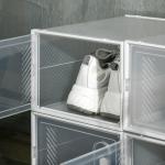 Skoförvaring med 8 Fack, Modulärt Skoskåp i Plast, Transparent Förvaring för Skor och Accessoarer, Transparent, 25 x 35 x 19 cm