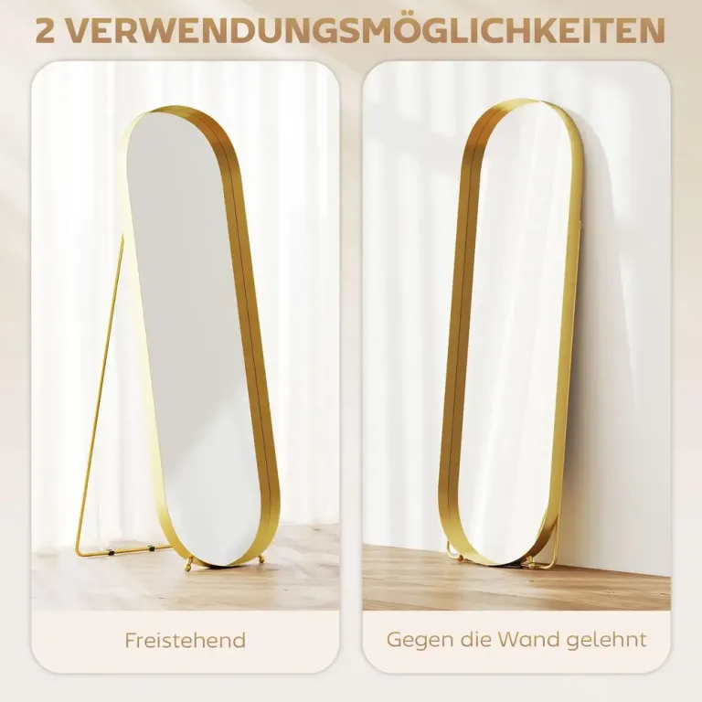 Helfigursspegel Golvspegel Metallram Guld