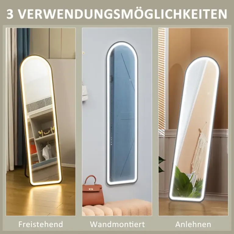 Helfigursspegel med LED-Belysning Svart Stativ