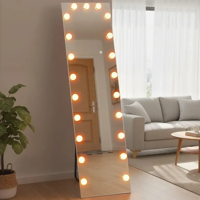 Helfigursspegel med LED & Touchkontroll Gräddvit