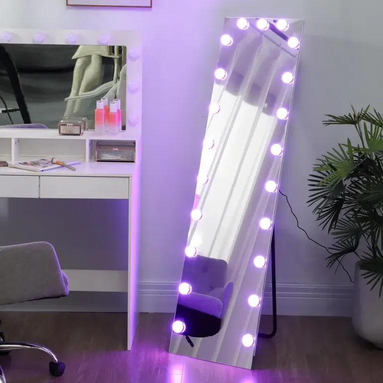 Helfigursspegel med LED & Touchkontroll Gräddvit