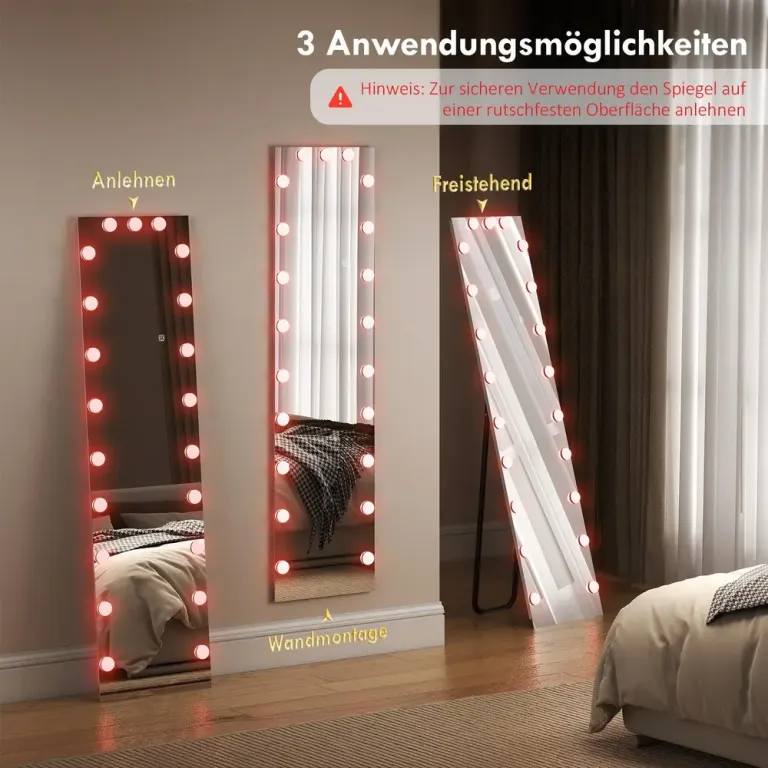 Helfigursspegel med LED & Touchkontroll Gräddvit