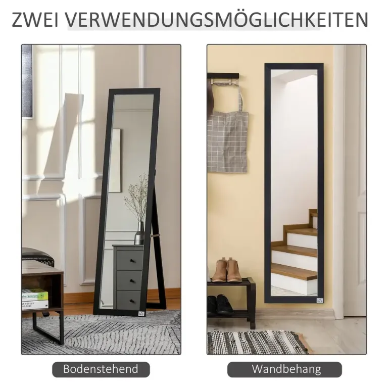 Helfigursspegel med MDF-Ram Svart Golvspegel