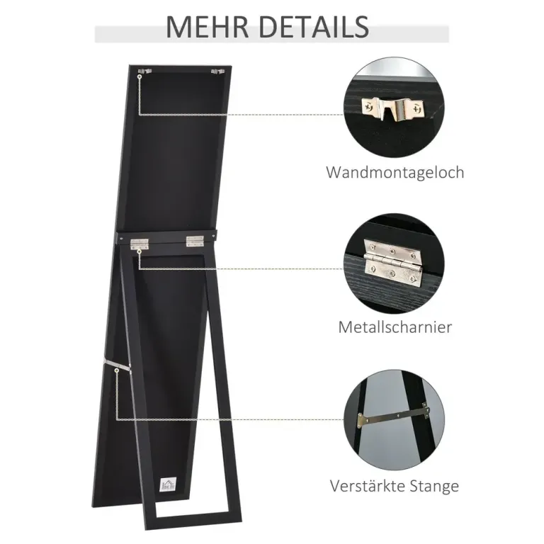 Helfigursspegel med MDF-Ram Svart Golvspegel