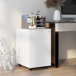 Rullcontainer Arkivskåp Vit av Stål för Kontor och Hemmakontor med Lås och 3 Lådor för A4 Förvaring 37 x 43,5 x 60 cm