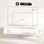 Hängande TV-skåp med RGB LED-belysning i 16 Färger, TV-bänk för 55-60 tums TV, Högblank Vit, 140x40x30 cm