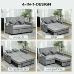 Bäddsoffa 4 i 1 med Justerbart Ryggstöd och Dyna för Vardagsrum och Sovrum Ergonomisk och Modern Grå Tyg och Metall