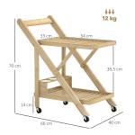 Köksvagn Serveringsvagn med Vinställ Natur av Bambu för Kök och Kontor Rullbar Vagn med 2 Våningar 66 x 40 x 70 cm