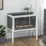 Hamsterbur Gnagarbur med 2 Hyddor Grå av Trä och Glas för Dvärghamstrar Stor Musbur med Tillbehör 82 x 45 x 81 cm