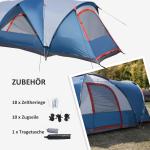 Campingtält Tunneltält Blå Vit av Polyester för 4 Personer med UV-skydd och Bärväska Vattentät 2000 mm Vattenpelare 2 Rum Rymlig Design