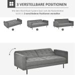Bäddsoffa 3-Sits i Vintage-Stil, Fällbar Soffa med Träben i Eukalyptus, Bekväm Gästsäng i Bomullstyg, Grå
