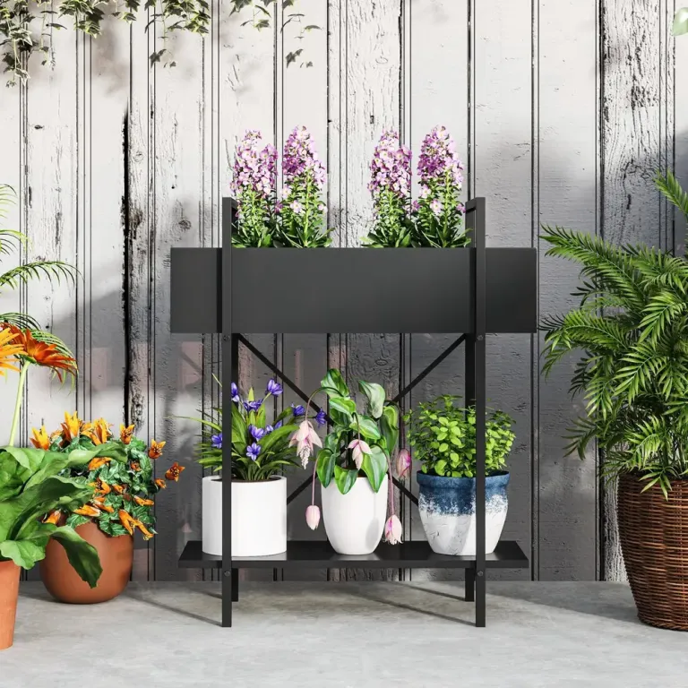 Växtställ Blomsterhylla 2 Våningar Svart 70 cm