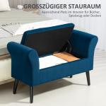 Bänk Förvaringsbänk Mörkblå av Polyester och Trä för Hall och Sovrum Stoppad Bröstbänk med Armstöd 111,5 x 41 x 65 cm