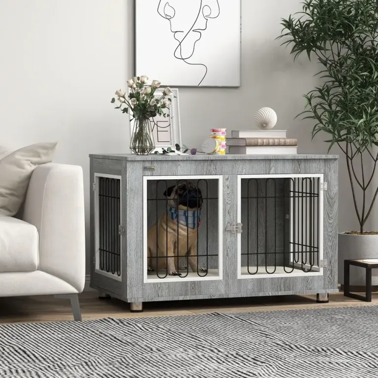 Hundbur Hundkoja Grå av Trä och Metall 90 x 58 x 65 cm
