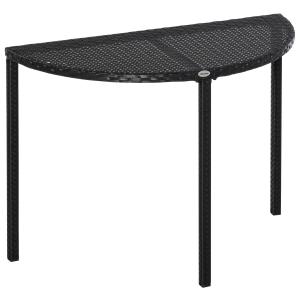 Halvrunt Balkongbord Konstrotting Smidigt Sidobord Platsbesparande Väderbeständig Svart 100 X 50 X 74 Cm