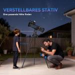 Spegelteleskop för Nybörjare Mörkblå Aluminium för Astronomi och Stjärnskådning Kraftfullt Teleskop med 2 Okular och Stativ Skarpa Bilder 114 mm
