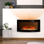 Elkamin Stabil Svart för Väggmontering med LED-Flamma Timer Fjärrkontroll och Justerbar Termostat 1000/2000 W för Hemmet 89,2 cm