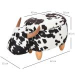 Djurpall Dekorativ Pall med Förvaringsutrymme Stoppad Pall Piggy Design för Vardagsrum och Barnrum Svart Vit 62 X 35 X 36 Cm