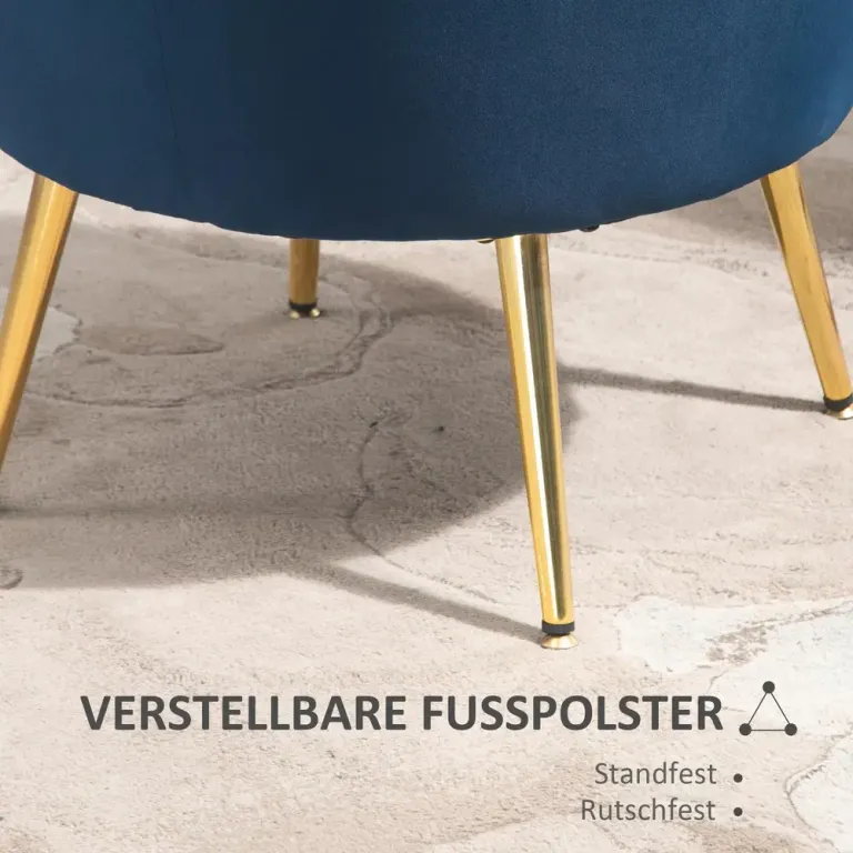 Fåtölj Stoppad Skalstol Blå av Sammetslook och Metall
