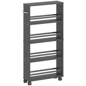 Rullvagn Smal med 4 Hyllplan Svart Bambu för Kök och Badrum Hylla på Hjul Platsbesparande Förvaring 45x15x91 cm