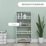 Rullvagn Serveringsvagn Vit av Plast och Metall för Kök Smal Förvaringsvagn med 4 Våningar 45 x 15 x 91 cm