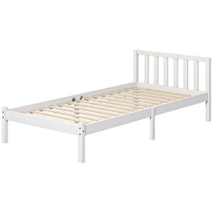 Enkelsängstomme med Sänggavel och Spjälbotten, 26 cm Underbäddsutrymme, Furu, Vit, 208 x 96 x 70 cm