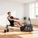 Roddmaskin Vattenmotstånd Svart Stål för Hemmagym Träningsmaskin med LCD-skärm och Mobilhållare Robust Konstruktion 135 kg