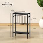 Sidobord med 3-våningsdesign, Hyllor i Trälook, Stålstomme, Svart