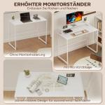 Skrivbord Hopfällbar Platsbesparande Vit MDF för Hemmakontor med Monitorhylla Arbetsbord för Studier 100x48x87,5 cm