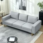 3-sits Soffa med Massiv Träram och Metallben, Ljusgrå