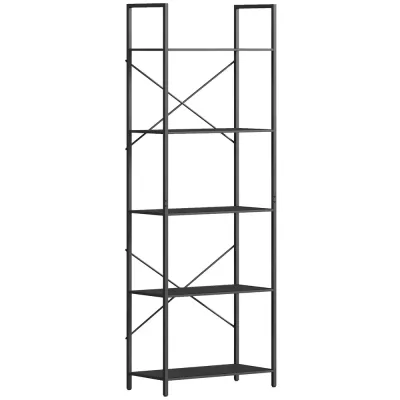 Bokhylla 5 Plan Svart Spånskiva och Metall 60x30x170,5 cm