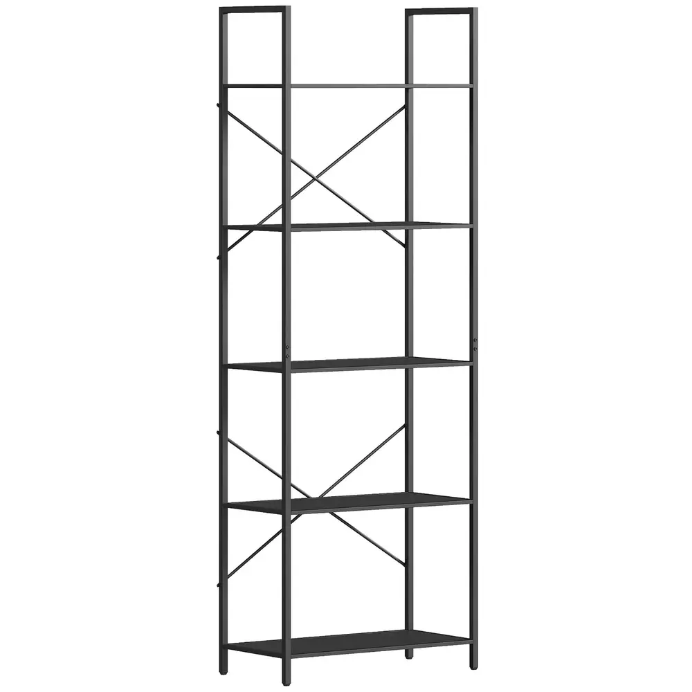 Bokhylla 5 Plan Svart Spånskiva och Metall 60x30x170,5 Cm