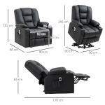 Massagestol Relaxstol Svart av Konstläder och Metall för Vardagsrum med Ståhjälp och Liggfunktion USB Port upp till 150 kg