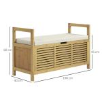 Skobänk Garderobsbänk Natur av Bambu för Hall och Entré Bänk med Gångjärnslock och Skoställ Förvaring 100 x 40 x 60 cm