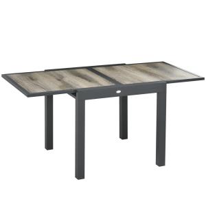 Utdragbart Trädgårdsbord i Aluminium, Matbord med Trälook, Modern Design för Uteplatsen, Beige/Grå, 160 x 80 x 75 cm