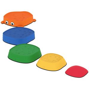 Set med 5 Stapelbara Grodformade Balanserande Stegstenar i Plast, Färgglad