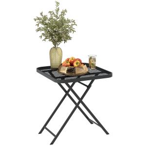 Fällbart Trädgårdsbord, Väderbeständigt Balkongbord med Utskärning, Fyrkantigt, Svart, 70x70 cm