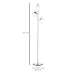 Golvlampa Stålampe Silver Vit av Glas och Metall för Vardagsrum med 3 Glasskärmar E27 Sockel Modern Belysning 169 cm 40 W