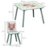 Barnbord Sittgrupp Grön av MDF och Furu för Barn 3-8 År Set med Bord och 2 Stolar Djurmotiv