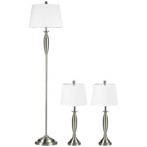 Lampor i Set om 3, Matchande Golv- och Bordslampor i Vintage-Stil, Elegant Belysning för Vardagsrum, Krämvit/E27