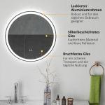 Kleankin Badrumsspegel Väggspegel Silver av Glas och Aluminium för Badrum med LED Belysning och Touchfunktion Minnesfunktion Anti-Fog Ø 60 cm