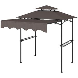 Grillpaviljong Trädgårdspaviljong med Sidohyllor Grå av Metall och Tyg för BBQ och Trädgård Vattenavvisande Tält 242 x 149 cm
