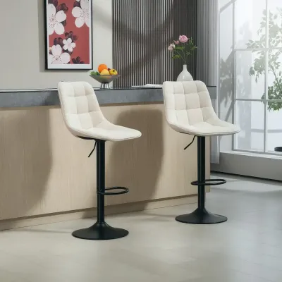 Barstol Köksstolar Set om 2 Beige av Chenille och Stål Höj