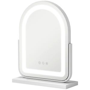 Sminkspegel Bordsspegel med LED Belysning Vit av Metall och Glas för Sovrum 360° Vridbar Spegel med Touchkontroll 33 x 44,5 cm