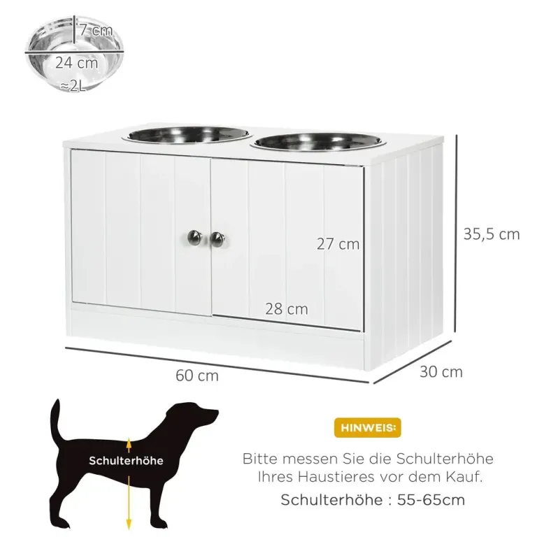 Hundskålar Foderstation Vit av Rostfritt Stål och Trä