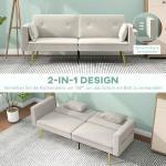 Bäddsoffa 2-Sits Soffa med Justerbart Ryggstöd Beige av Tyg för Vardagsrum och Sovrum Vadderad Soffa med Sovfunktion och Sidoficka
